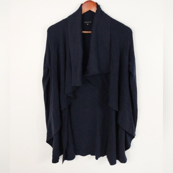 THEORY Shanda Open Front Cardigan Small Navy Sweater Wool Blend Asymmetric - Picture 1 of 9